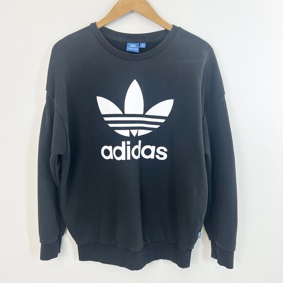 Adidas Sweatshirt Womens S Black Logo Adicolor Trefoil Crew Neck Pullover Active - Picture 1 of 13